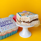 Happy Birthday Gourmet Sweet Treat Gift Box with 1 Delicious Jumbo Chocolate Caramel Crispy Treat - Ready-to-Gift Birthday Treat Box for Women, Men