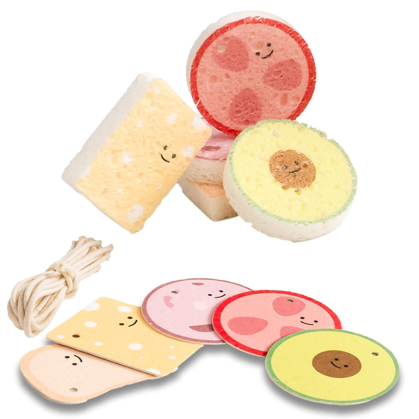 LEAFRE Cellulose Compressed Eco-Sponge 5 Pack- Avocado Sandwich Set |Standard Size| Plastic-Free & Made of All-Natural Wood Pulp | Showering