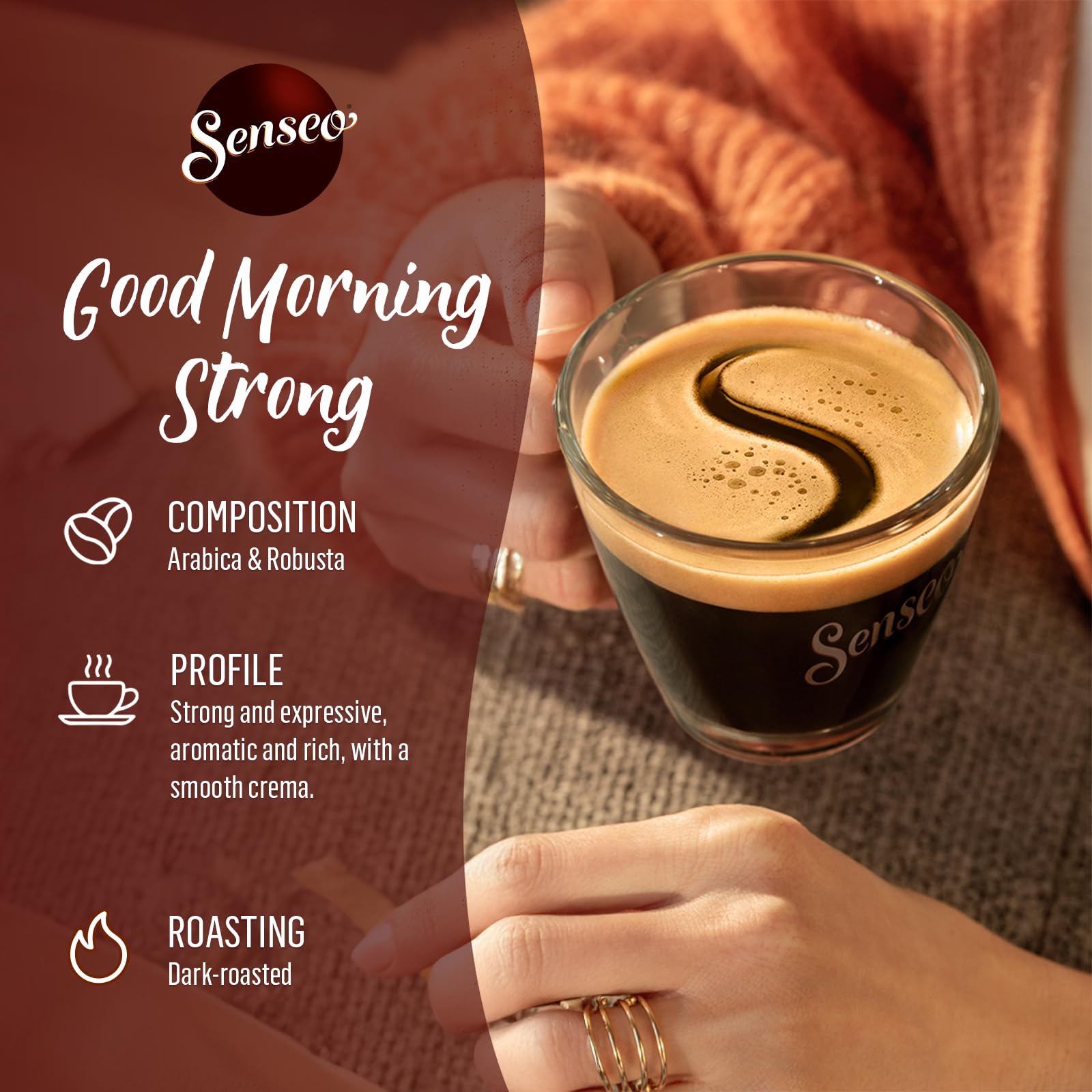 Senseo Good Morning Strong XL Coffee Pods, 50 Count (5 Packs of 10), Intense Dark Roast Breakfast Coffee Soft Pods for Pelecom Coffee Maker, Good