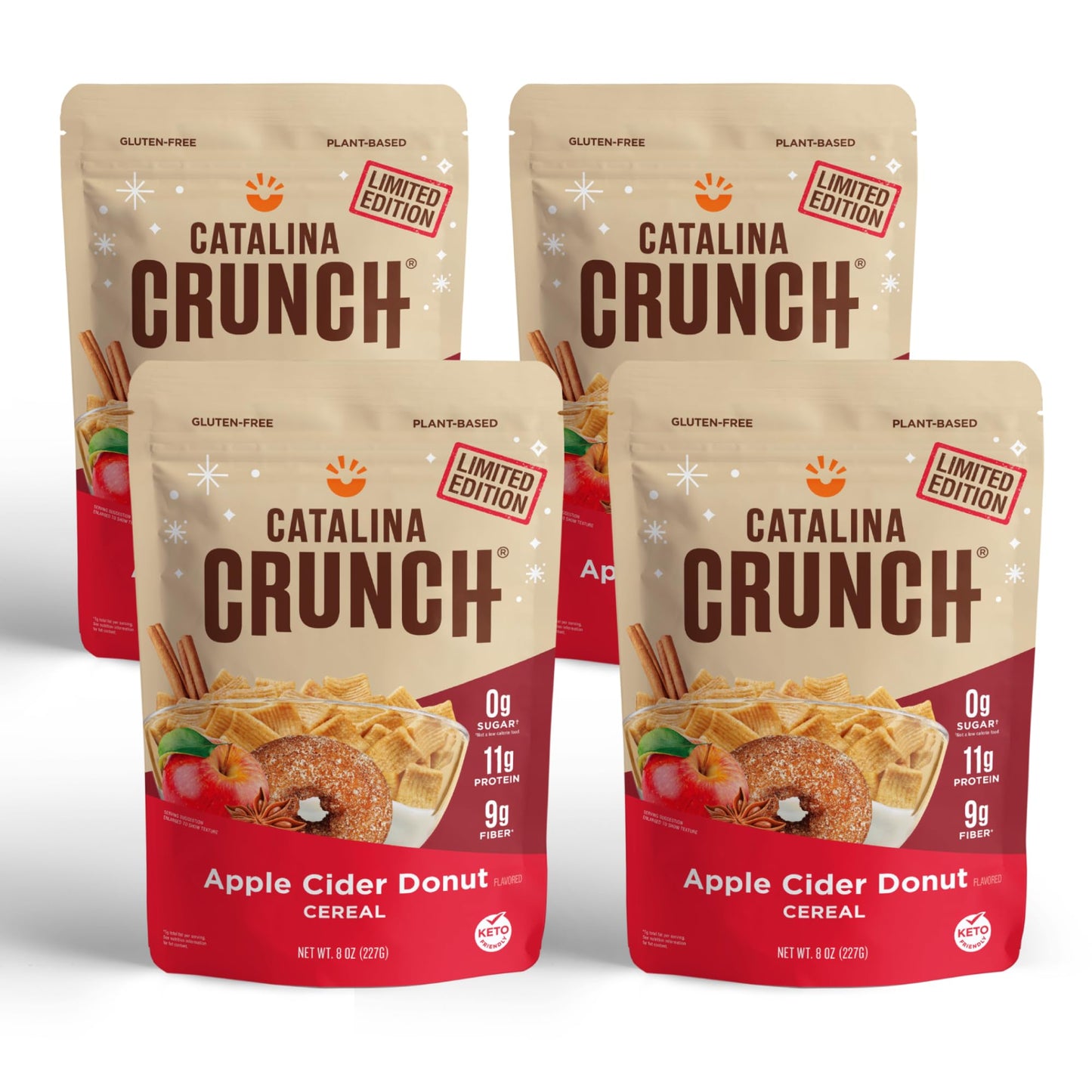 Catalina Crunch Protein Cereal | Sugar Free Breakfast Cereal with 11g of Protein | Gluten Free, Keto Friendly | Apple Cider Donut - 8 oz. Bag (Pack