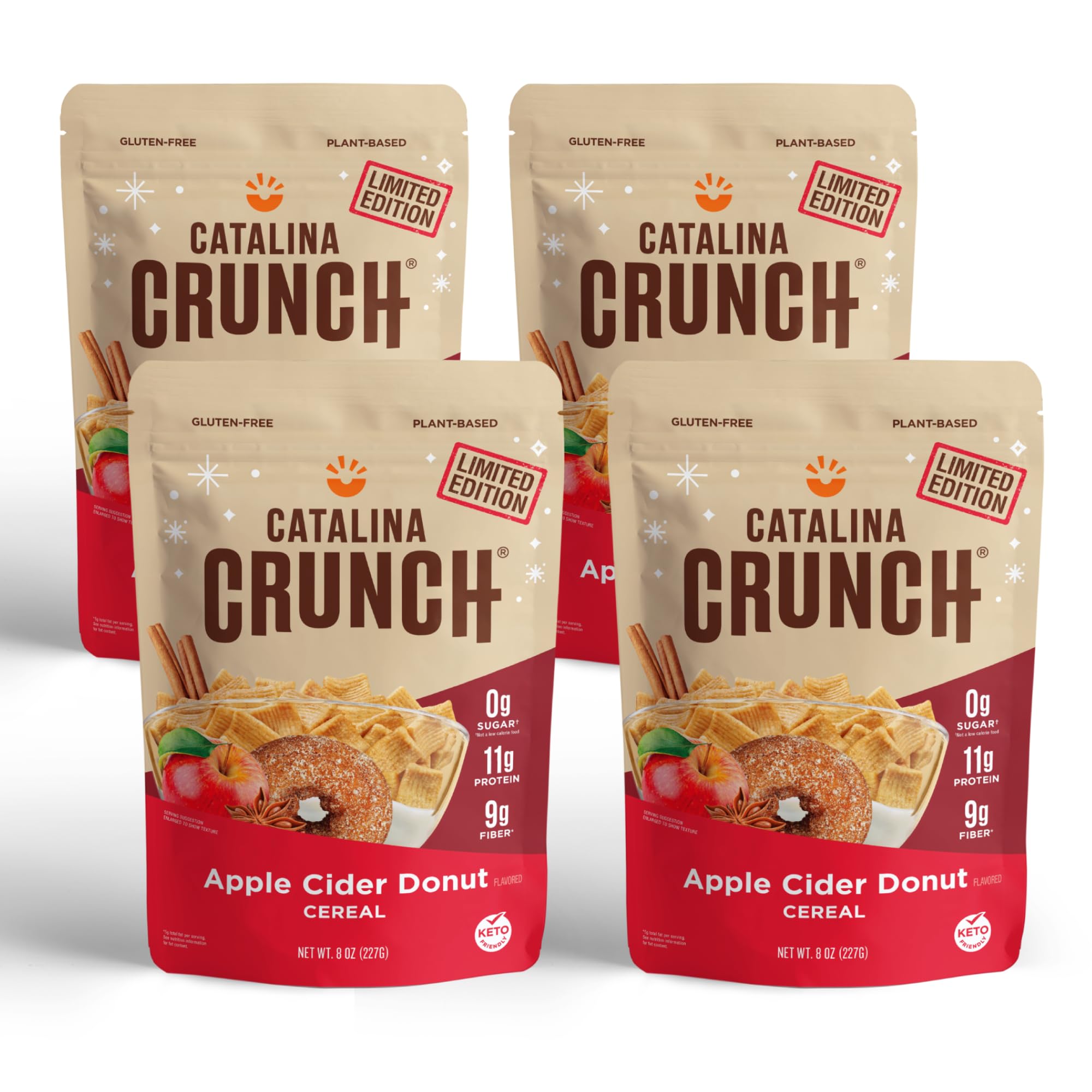 Catalina Crunch Protein Cereal | Sugar Free Breakfast Cereal with 11g of Protein | Gluten Free, Keto Friendly | Apple Cider Donut - 8 oz. Bag (Pack