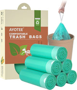 AYOTEE Compostable Trash Bags 4 Gallon Drawstring Trash Bags,100 Counts Ultra Strong Unscented Garbage Bag Small TrashBags Waste Basket Liners