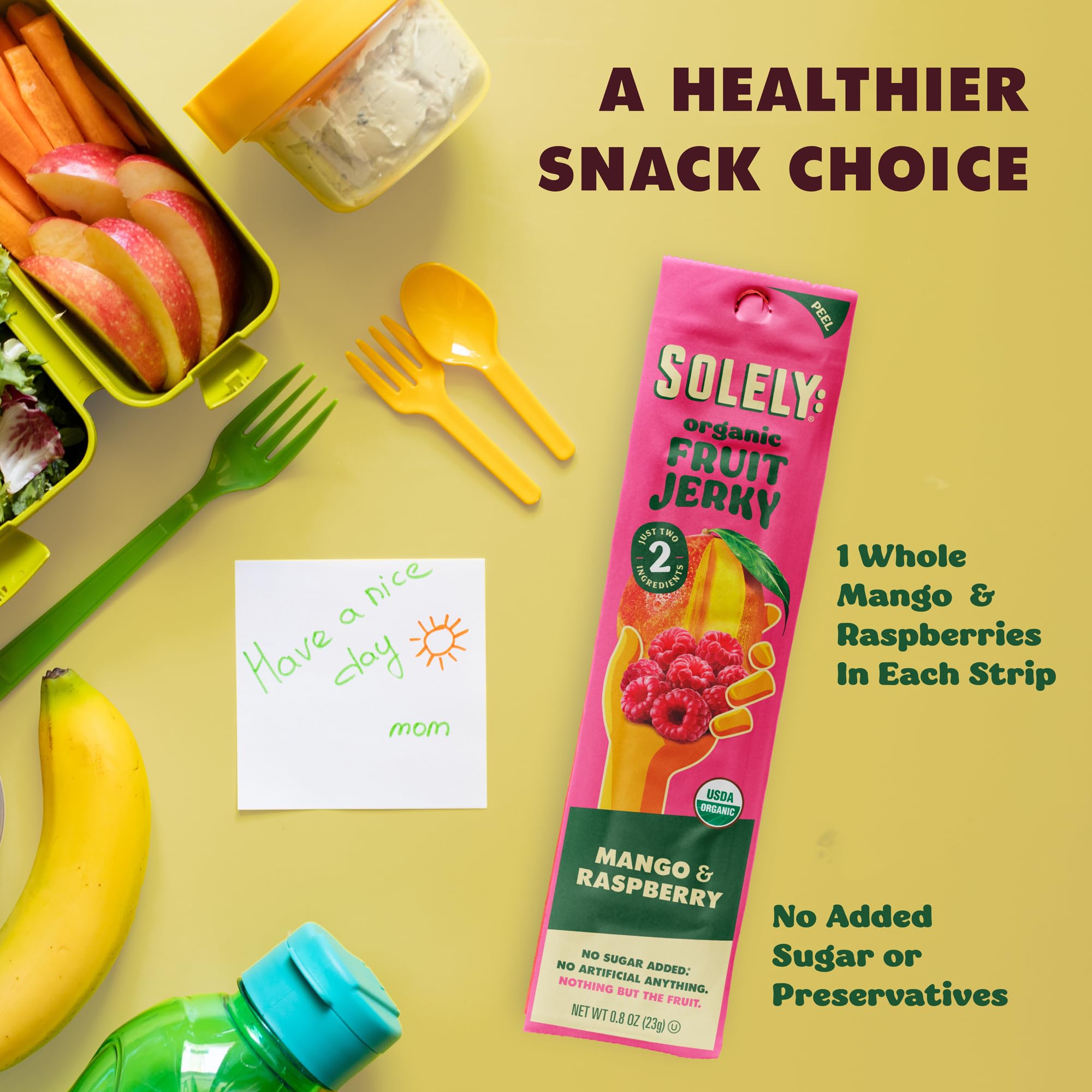 SOLELY - Organic Mango Raspberry Fruit Jerky - 5 Individually Wrapped Fruit Strips - Fruit Leather - Healthy Snacks for Adults & Kids - Non GMO, Vegan