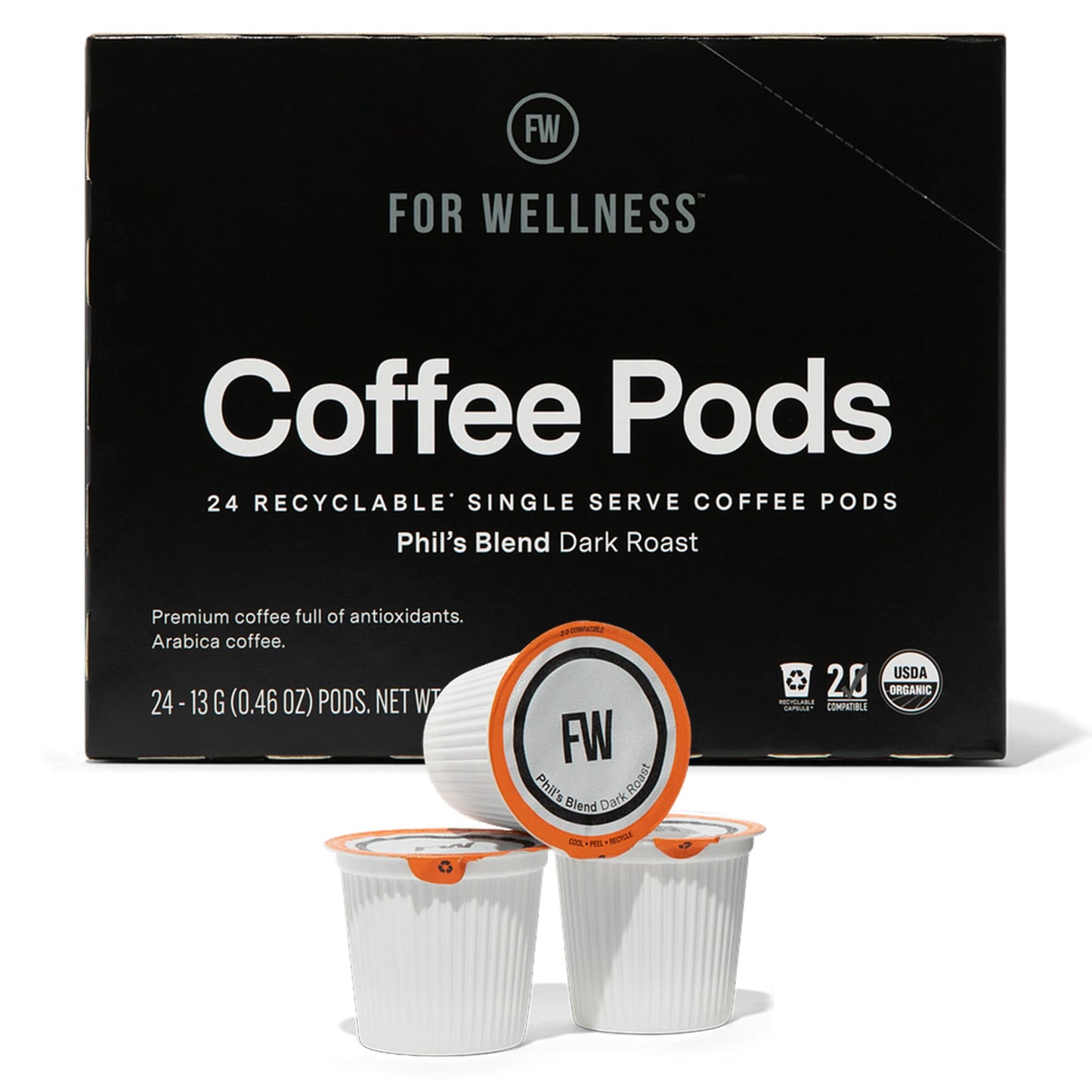 For Wellness Arabica Coffee Pods (24 Pods, Dark Roast) - Pair With The Good Stuff to Supercharge Your Coffee
