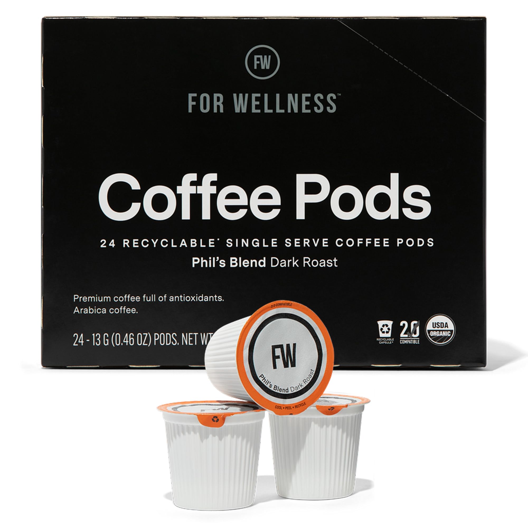 For Wellness Arabica Coffee Pods (24 Pods, Dark Roast) - Pair With The Good Stuff to Supercharge Your Coffee