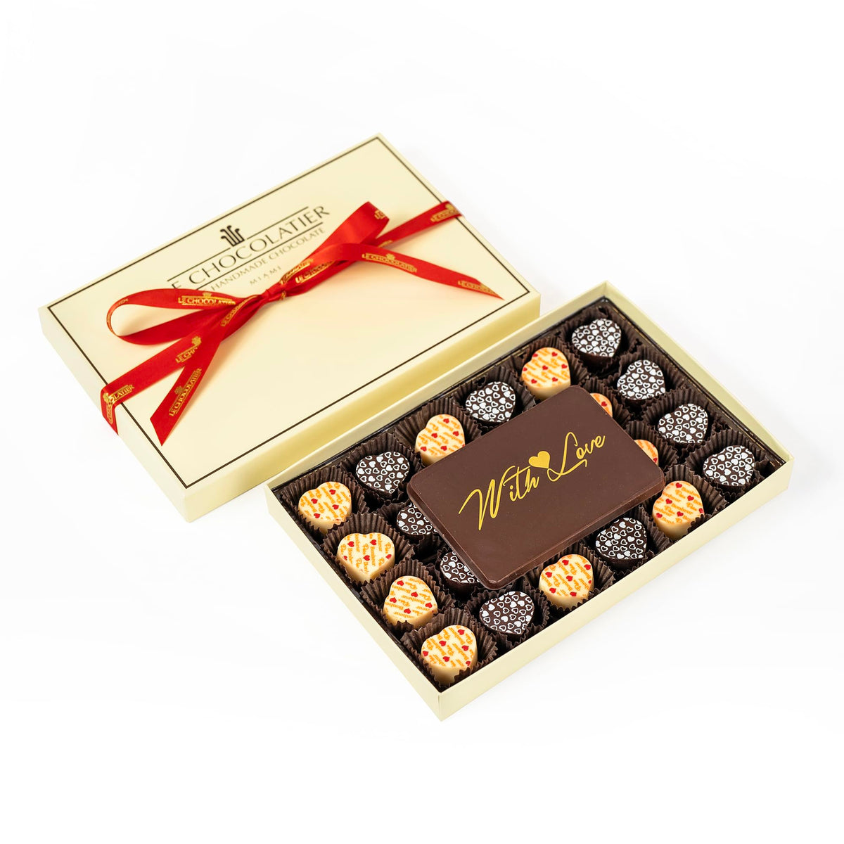 Le Chocolatier Gourmet "With Love" Chocolate Truffle Gift Box for Valentine's Day - (Dairy, Assorted) (24 Piece Box)