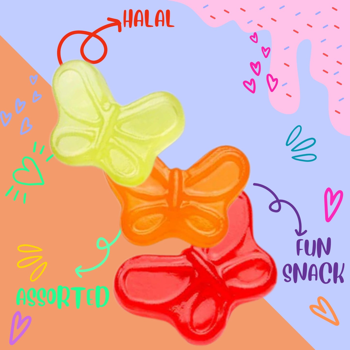 Assorted Fruit Gummy Candy Mix, Halal Candy Bulk 2 Pound Bag | Butterfly Shaped Gummy Mix | Sweet & Chewy Fruit Gummies for Parties, Candy Buffets