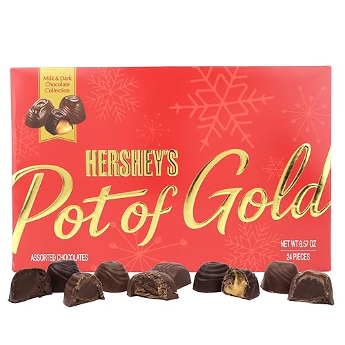 HERSHEY'S Christmas Pot of Gold Assorted Milk and Dark Chocolate Truffles Box, Candy Gift Set, 24 Total Pieces, 8.57 Ounces