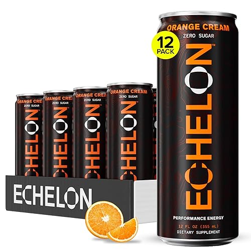 Echelon Performance Energy Drink Orange Cream - Zero Sugar, 200mg Natural Caffeine, Muscular Endurance, Nootropic Focus, Prebiotic Fiber, B Vitamins