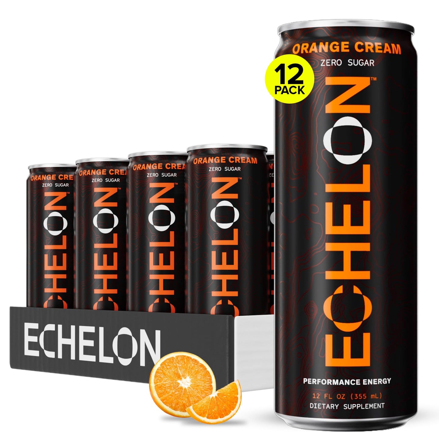 Echelon Performance Energy Drink Orange Cream - Zero Sugar, 200mg Natural Caffeine, Muscular Endurance, Nootropic Focus, Prebiotic Fiber, B Vitamins