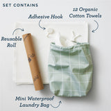 Esembly Paperless Towel Roll - Reusable Kitchen Towels 12-Pack Washable Cotton with Laundry Bag & Hook - Zero-Waste, Absorbent, Washable - Fantastic