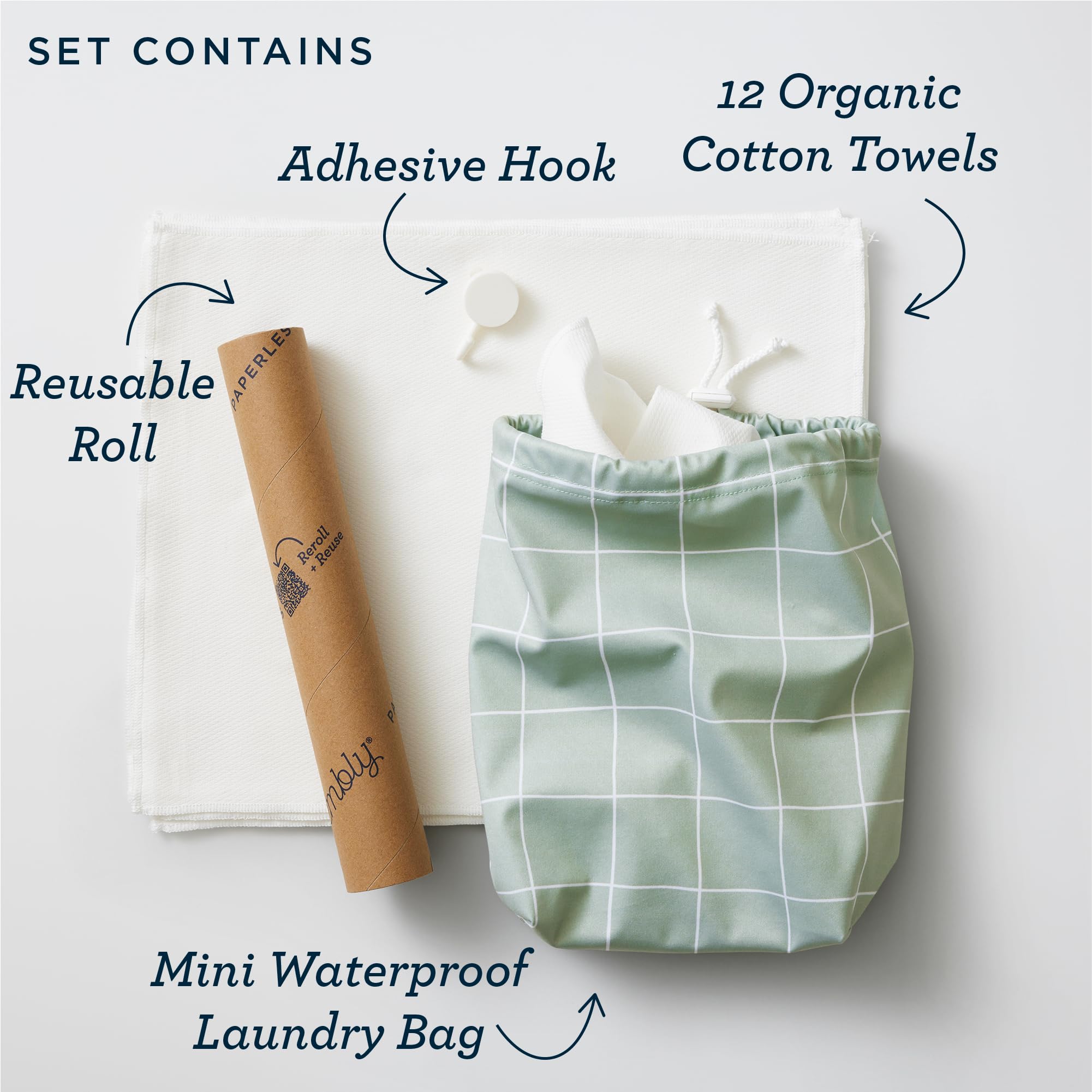 Esembly Paperless Towel Roll - Reusable Kitchen Towels 12-Pack Washable Cotton with Laundry Bag & Hook - Zero-Waste, Absorbent, Washable - Fantastic