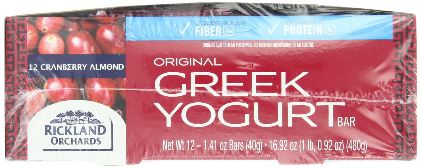 Rickland Orchards Greek Yogurt Covered Granola Bar, Cranberri Almond, 1.4 Ounce (Pack of 12)