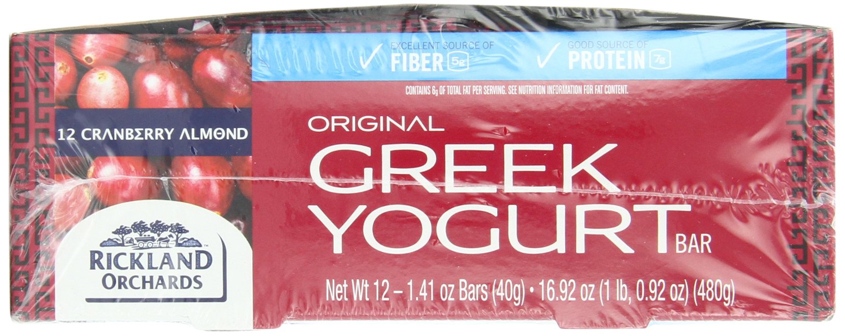 Rickland Orchards Greek Yogurt Covered Granola Bar, Cranberri Almond, 1.4 Ounce (Pack of 12)