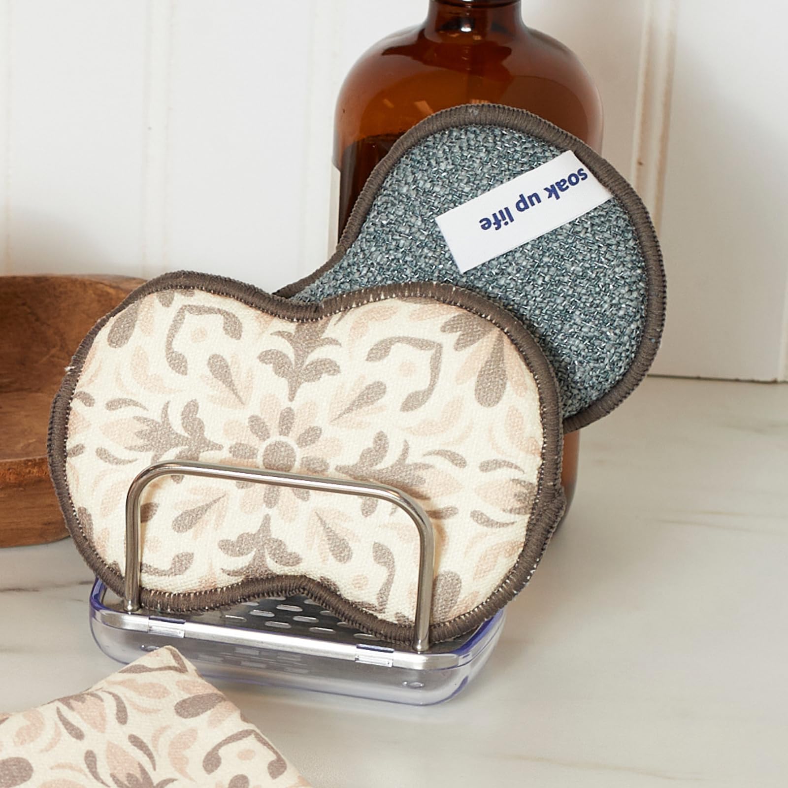 Bright Habits Sponge Set in Taupe - Set of 2 Super Absorbent Washable Reusable Cleaning Sponges Made from Recycled Materials, Durable Eco Friendly