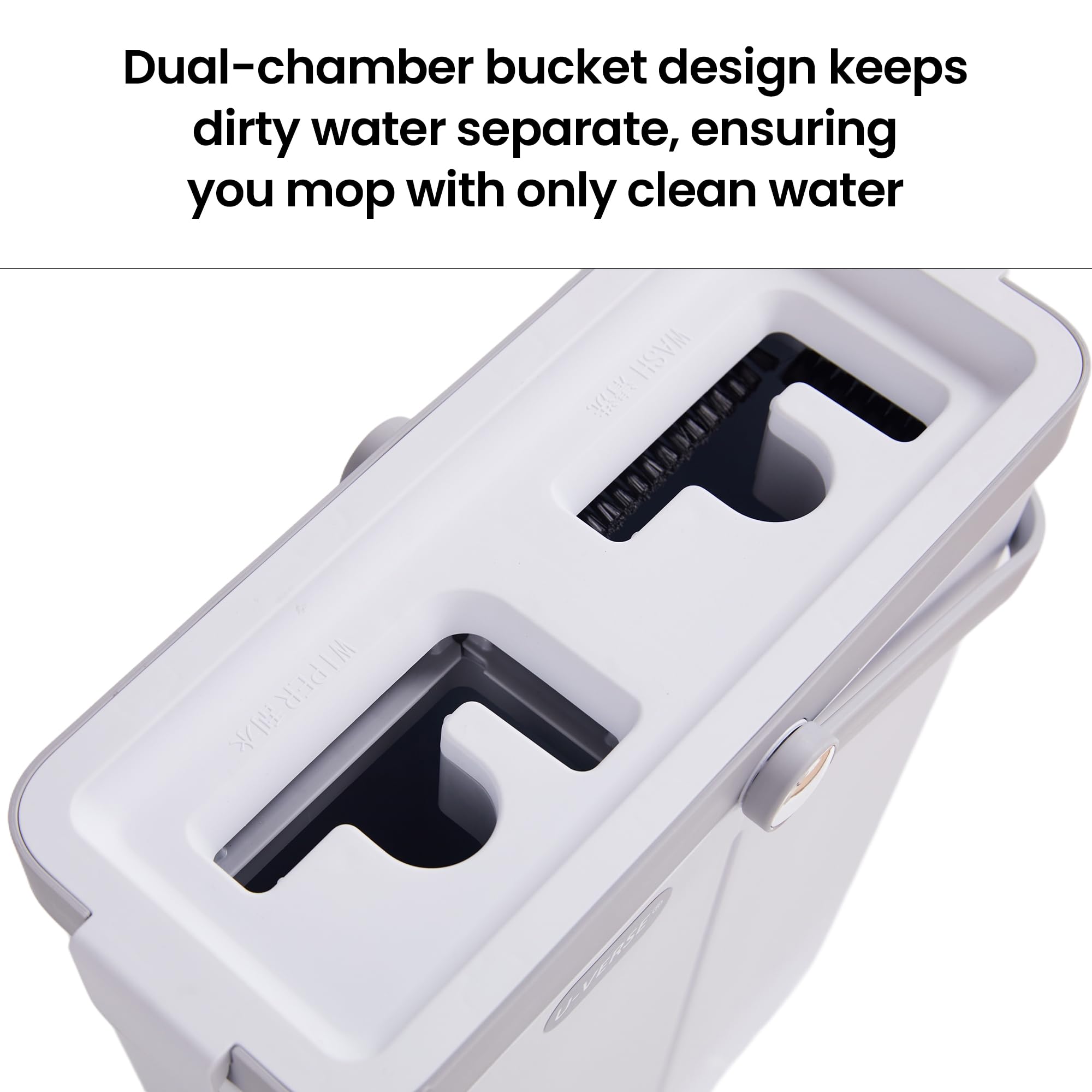 U-VERSE L-Shaped Mop & Bucket Set with Wringer, 3 Reusable Microfiber Pads, Long Handle Flat Mop for Corners, Walls & Floors, Compact 5" Space-Saving
