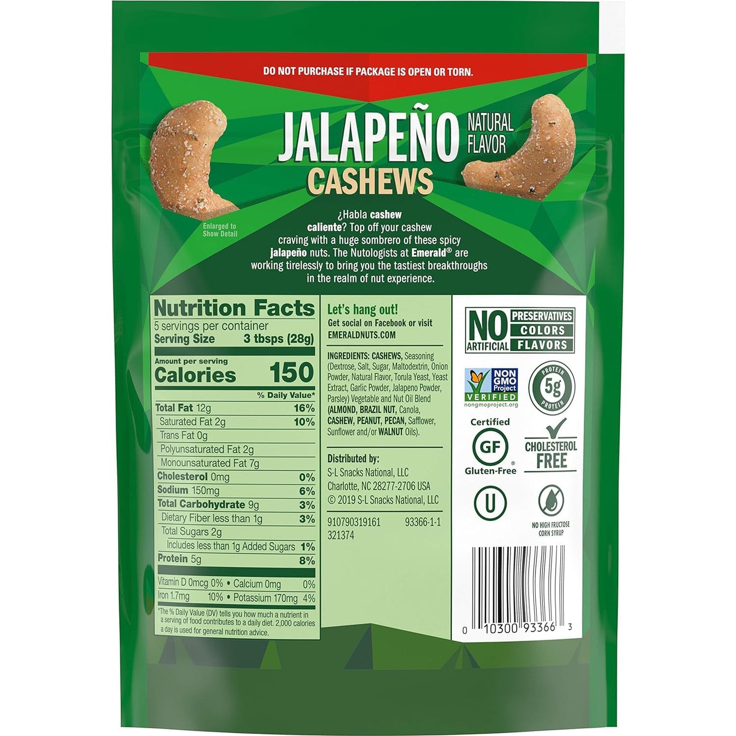 Emerald Nuts Combo (Variety Pack) Featuring Jalapeno Seasoned Cashews & Sriracha Seasoned Cashews | 5 Oz Resealable Bags | Kosher Certified, Non-GMO