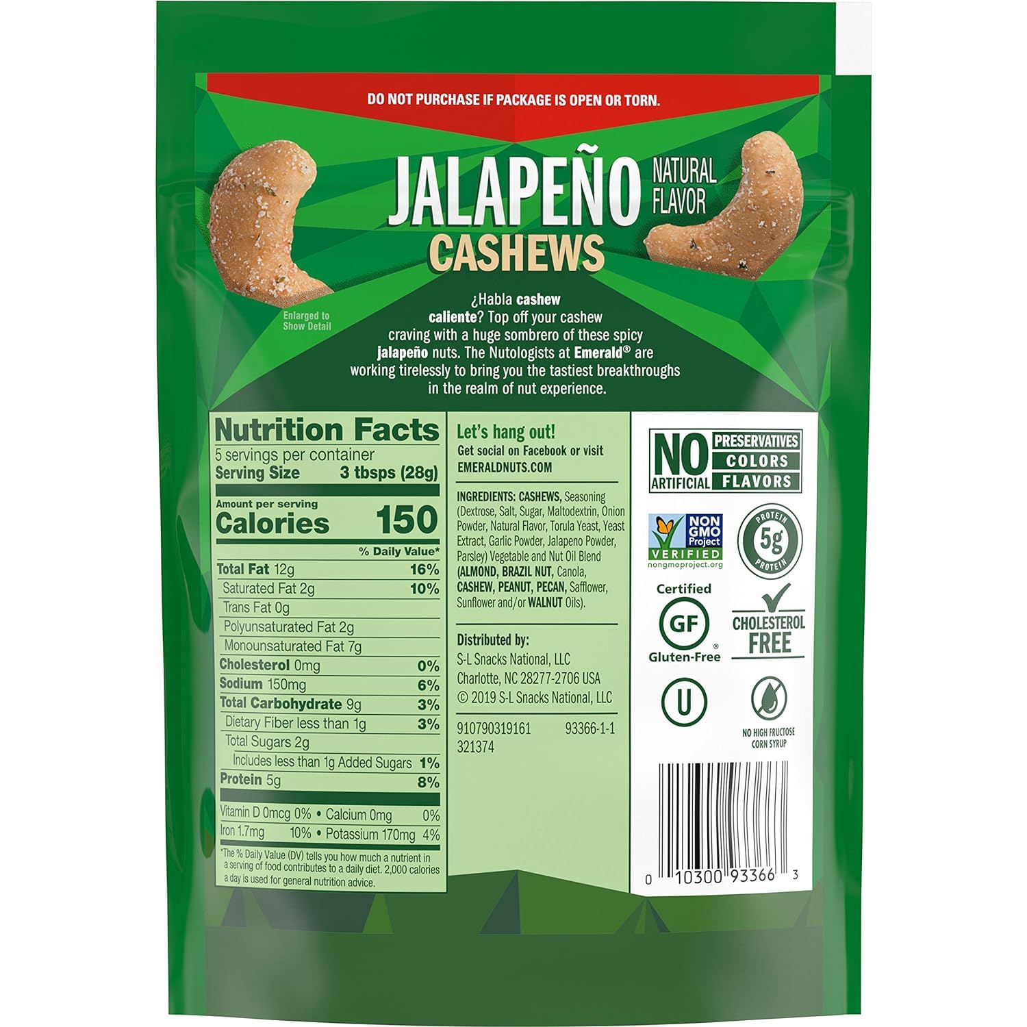 Emerald Nuts Combo (Variety Pack) Featuring Jalapeno Seasoned Cashews & Sriracha Seasoned Cashews | 5 Oz Resealable Bags | Kosher Certified, Non-GMO