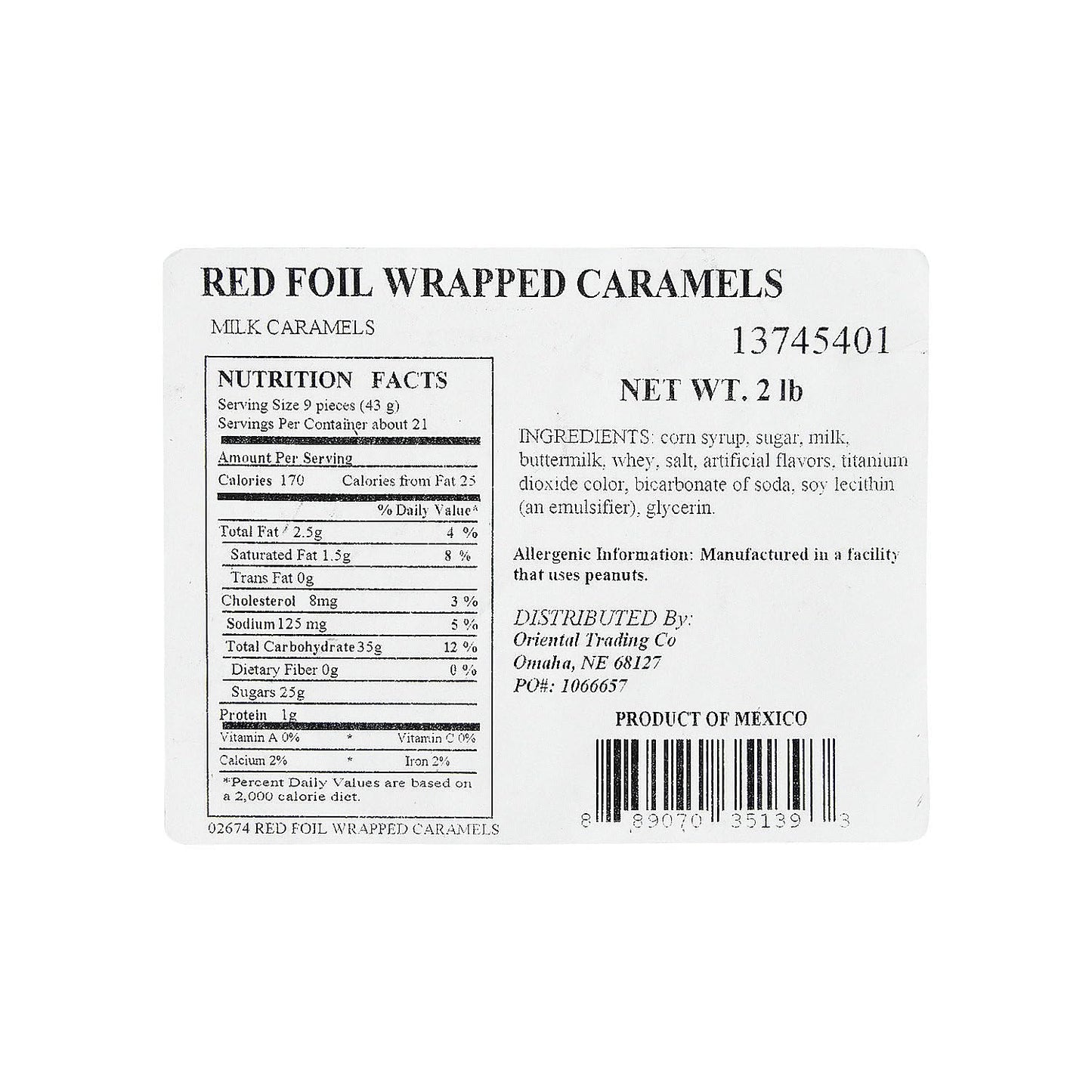 Fun Express Red Foil Wrapped Caramels Bulk Candy Individually Wrapped 2 lbs Bag - Soft Chewy Caramel Candies for Wedding Candy Buffet, Office Desk