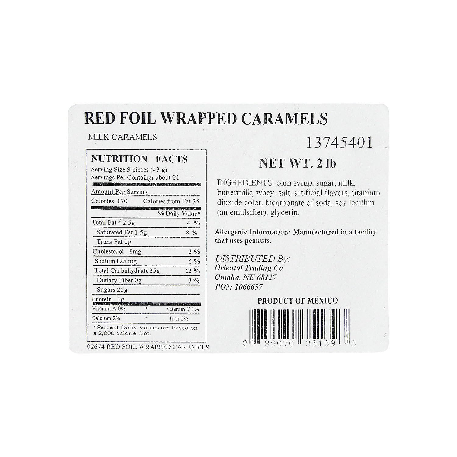 Fun Express Red Foil Wrapped Caramels Bulk Candy Individually Wrapped 2 lbs Bag - Soft Chewy Caramel Candies for Wedding Candy Buffet, Office Desk