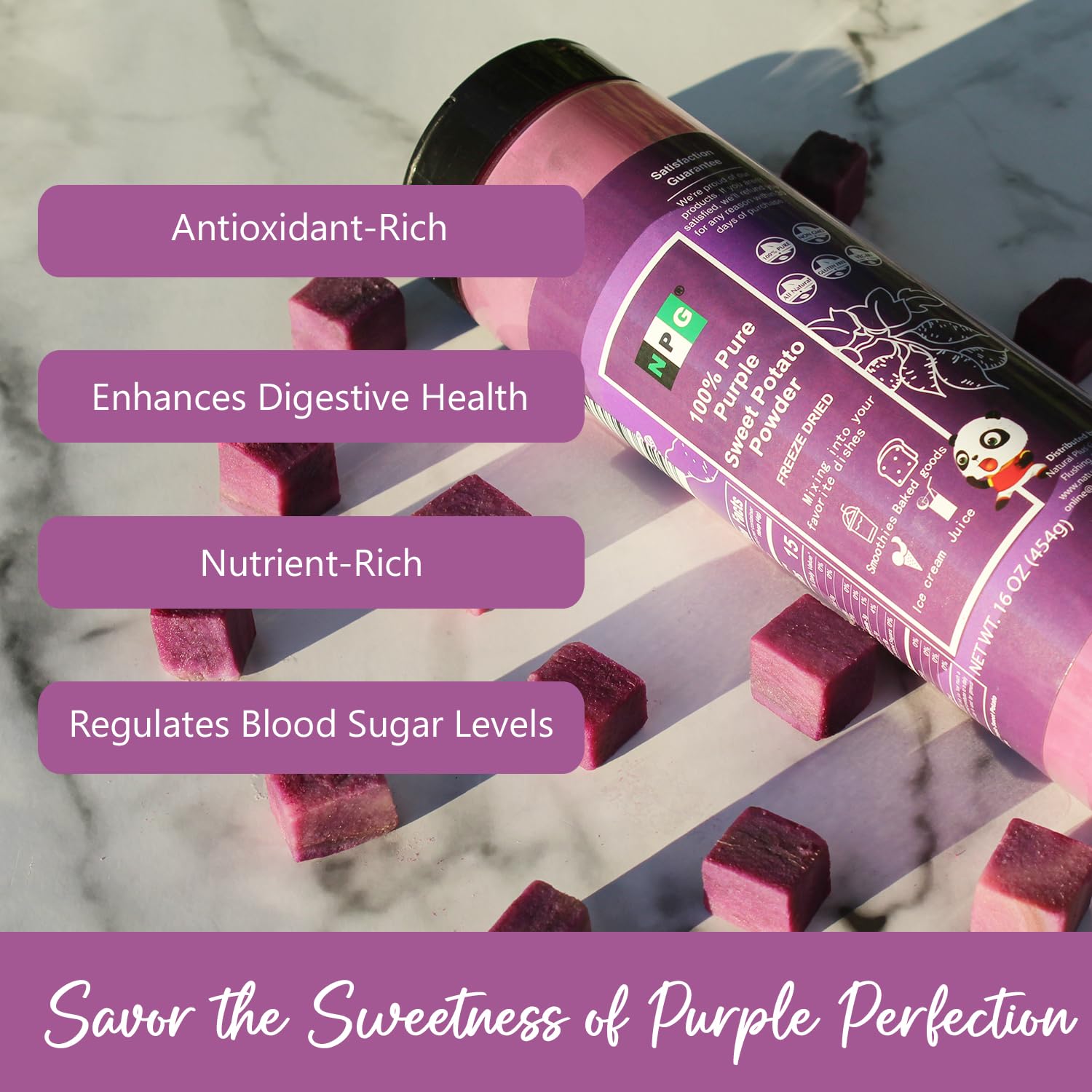 NPG 100% Pure Purple Sweet Potato Powder (Purple Yam Ube) 16 Ounces, All Natural Purple Dry Food Coloring Powder for Baking, Smoothies, Pasta