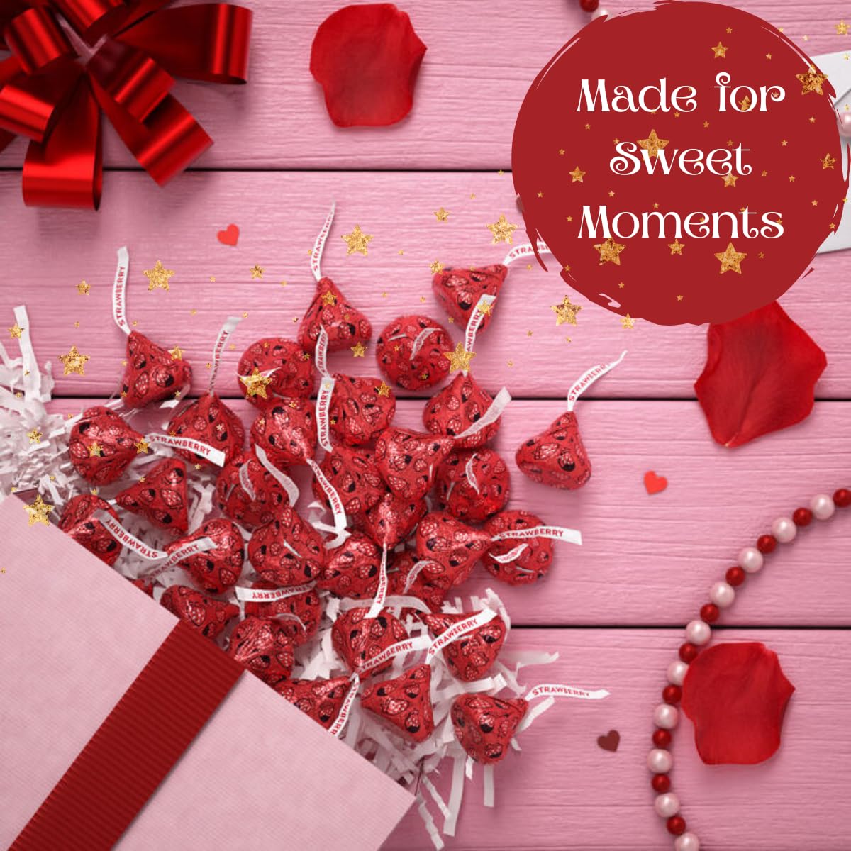 Candykrave Hershey'ss Kisses Strawberry Milk Chocolate candy - (2LB 180 pcs) - Bulk chocolate Silver Foil Candy variety pack - Delicious Treats
