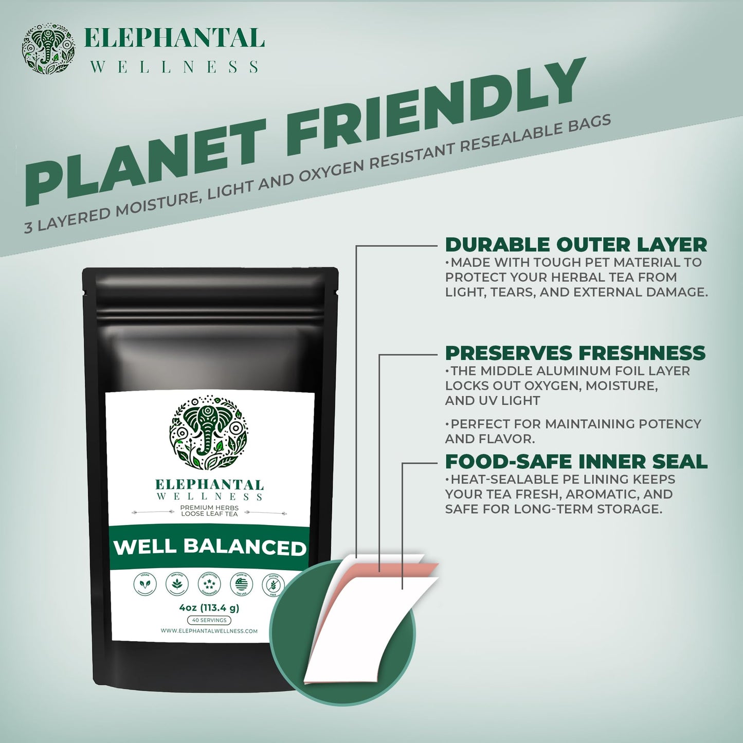 Elephantal Wellness Premium Well Balanced Herbal Tea | Healthy Cortisol, Adaptogenic Stress Energy Support with Ashwagandha, Goji, Reishi, Holy Basil