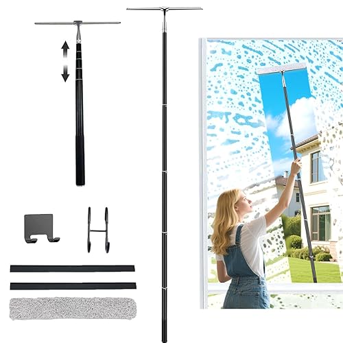 17.3?-60? Extendable Shower Squeegee with Long Handle - Metal Window Squeegee with Extension Pole for Shower Glass, Home High Window, Floors