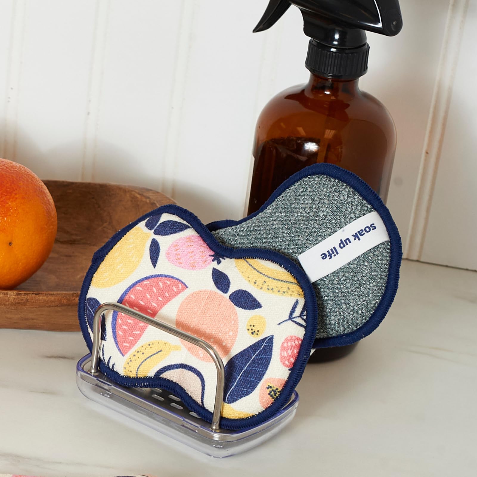 Bright Habits Sponge Set in Fruit Platter Yellow - Set of 2 Super Absorbent Washable Reusable Cleaning Sponges Made from Recycled Materials, Durable