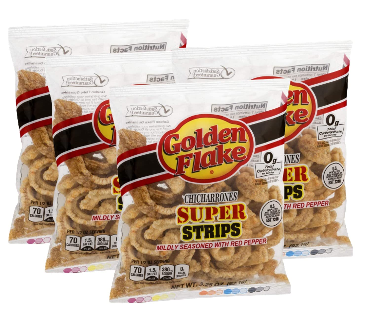 Golden Flake Super Cracklin Strip w/Red Pepper Seasoning 3 oz (Pack of 4)