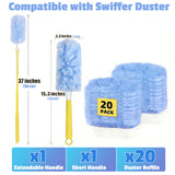 360° Duster Refills Compatible for Swiffer Duster, 20-Pack Heavy Duty Dusting Kit with 1 Extended Handle 3FT + 1 Short Handle, Multi-Surface Cleaning