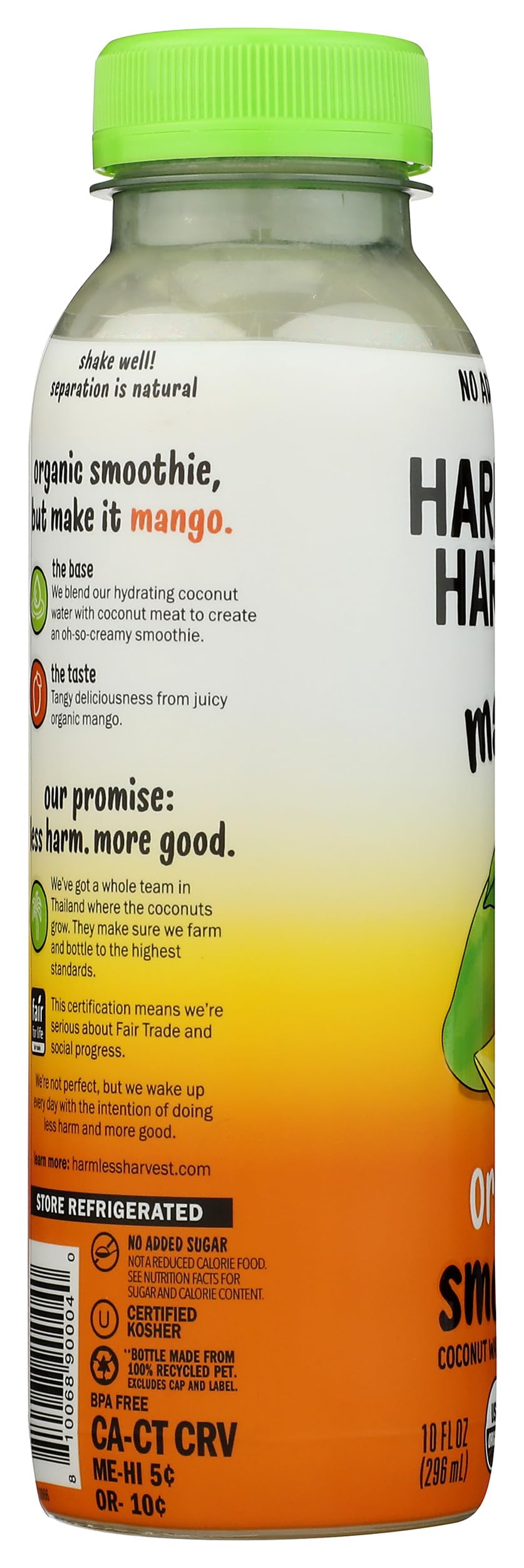 Harmless Harvest, Organic Mango Coconut Smoothie, 10 Fl Oz Bottle