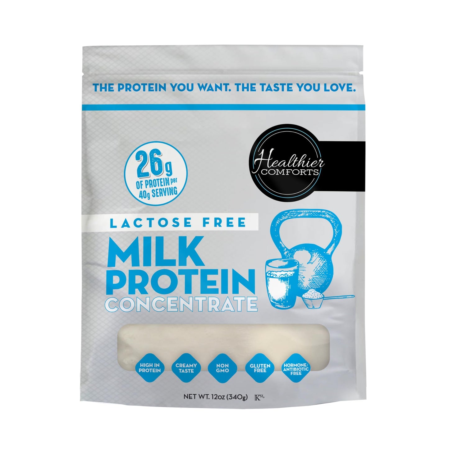 Healthier Comforts Lactose Free Milk Protein Concentrate Powder (Unflavored) | 80% Casein, 20% Whey | High Protein, Non-GMO, Hormone Free, Kosher, Gluten Free | Baking, Creamer, Shakes (12oz)