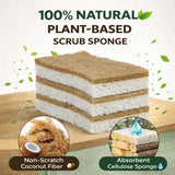 Natural Brown Cellulose Kitchen Sponges, 12 Pack - Plant-Based Coconut Dish Sponge, Non-Scratch Scrubber, Compostable & Biodegradable Eco-Friendly
