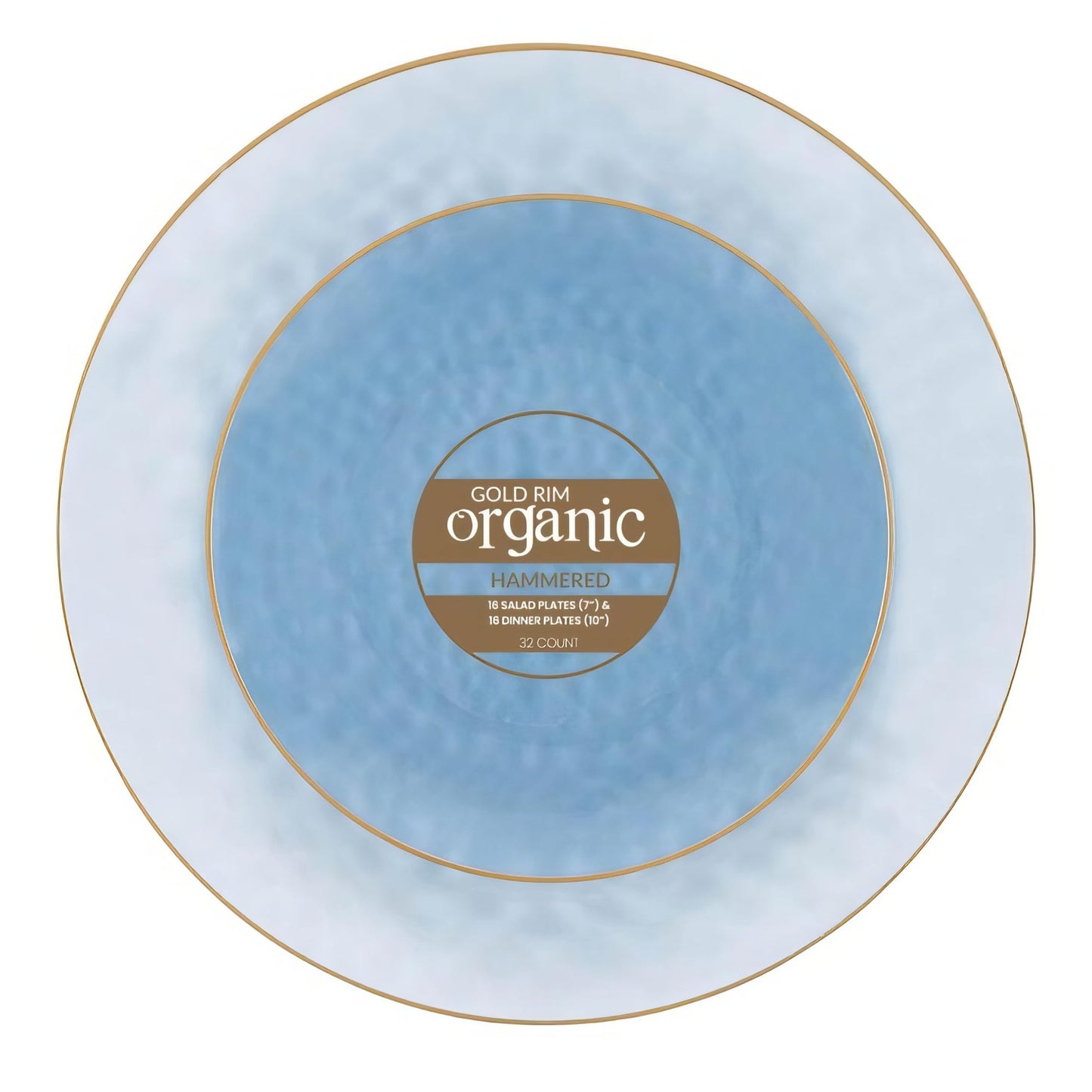 Organic Hammered Dusty Blue Plates Disposable, (32 Ct) 7" & 10" Blue Clear Plastic Plates Combo, Perfect Blue Disposable Plates for Fancy Plastic