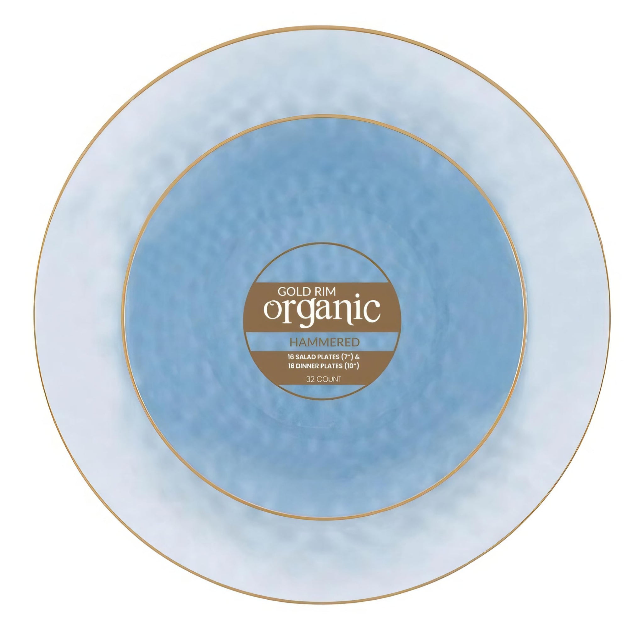 Organic Hammered Dusty Blue Plates Disposable, (32 Ct) 7" & 10" Blue Clear Plastic Plates Combo, Perfect Blue Disposable Plates for Fancy Plastic