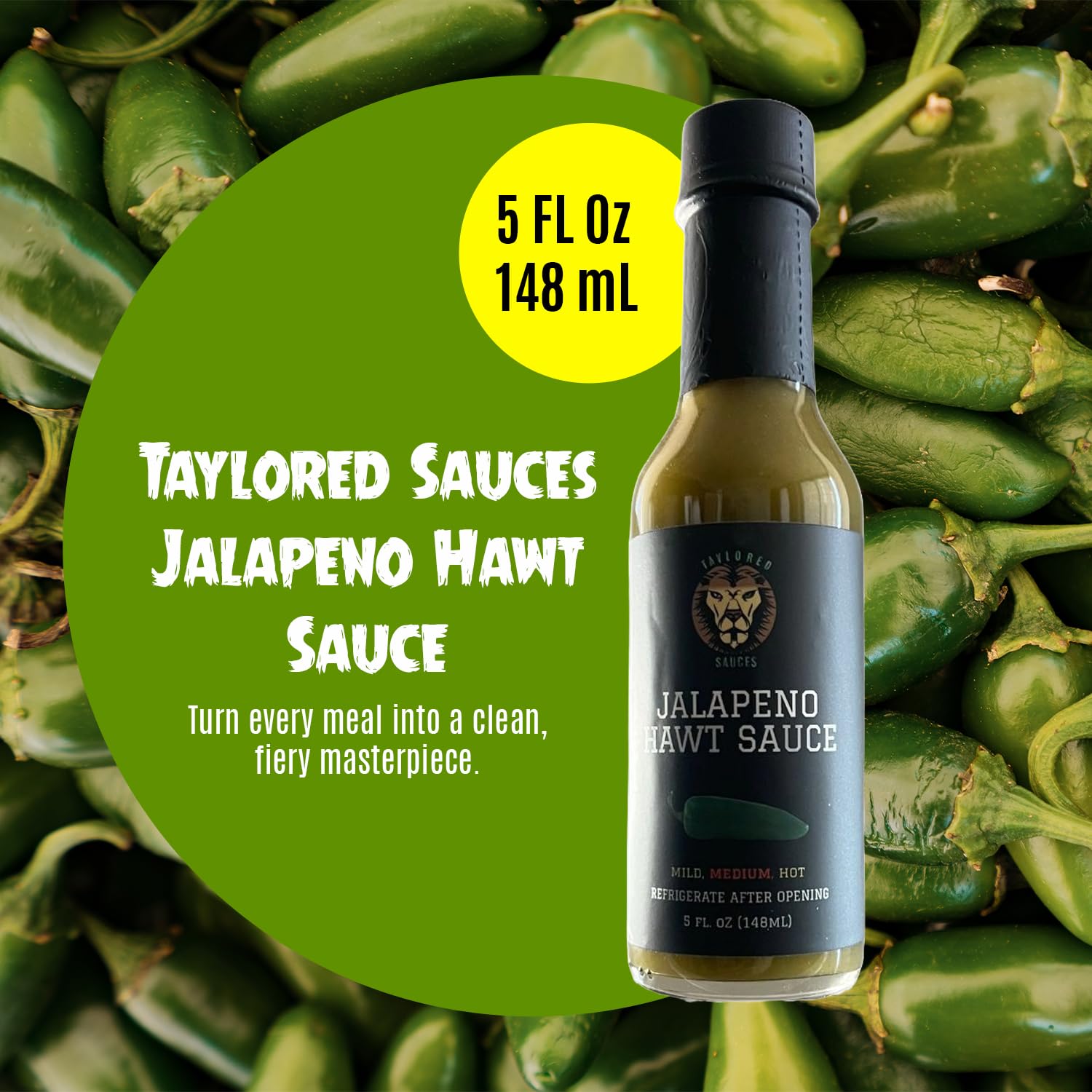 Taylored Sauces Jalapeno Hawt Sauce, Keto, and No-Calorie Gourmet Blend, Sugar-Free, Gluten-Free Artisan Condiment, Made with Fresh Jalapeno Peppers