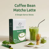 Coffee Bean Matcha Latte Sticks, 8 Single-Serve Packets - Made with Jeju Matcha for a Smooth, Balanced Green Tea Latte - Enjoy Hot or Iced