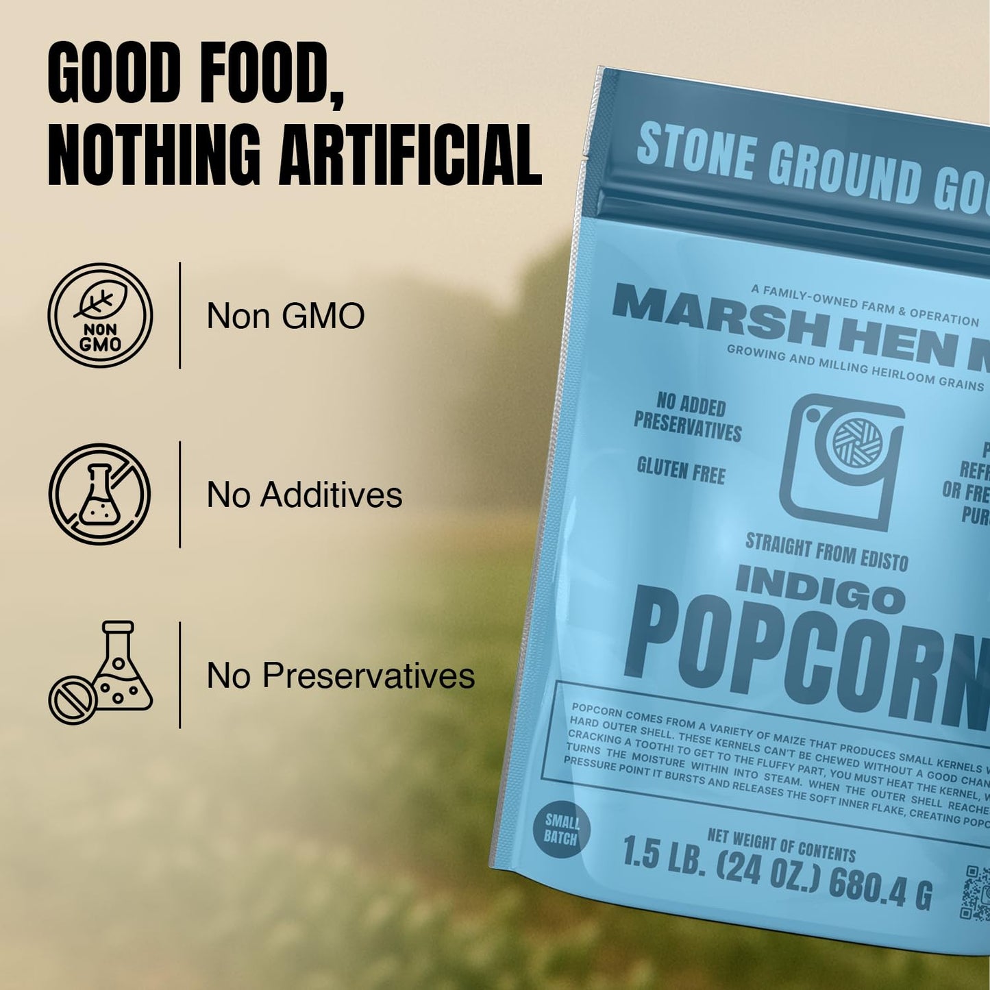 Marsh Hen Mill Indigo Popcorn Kernels | Vibrant Blue Kernels That Pop into Crisp White Flakes | Gluten-Free & Non-GMO | Healthy Snack for Gourmet