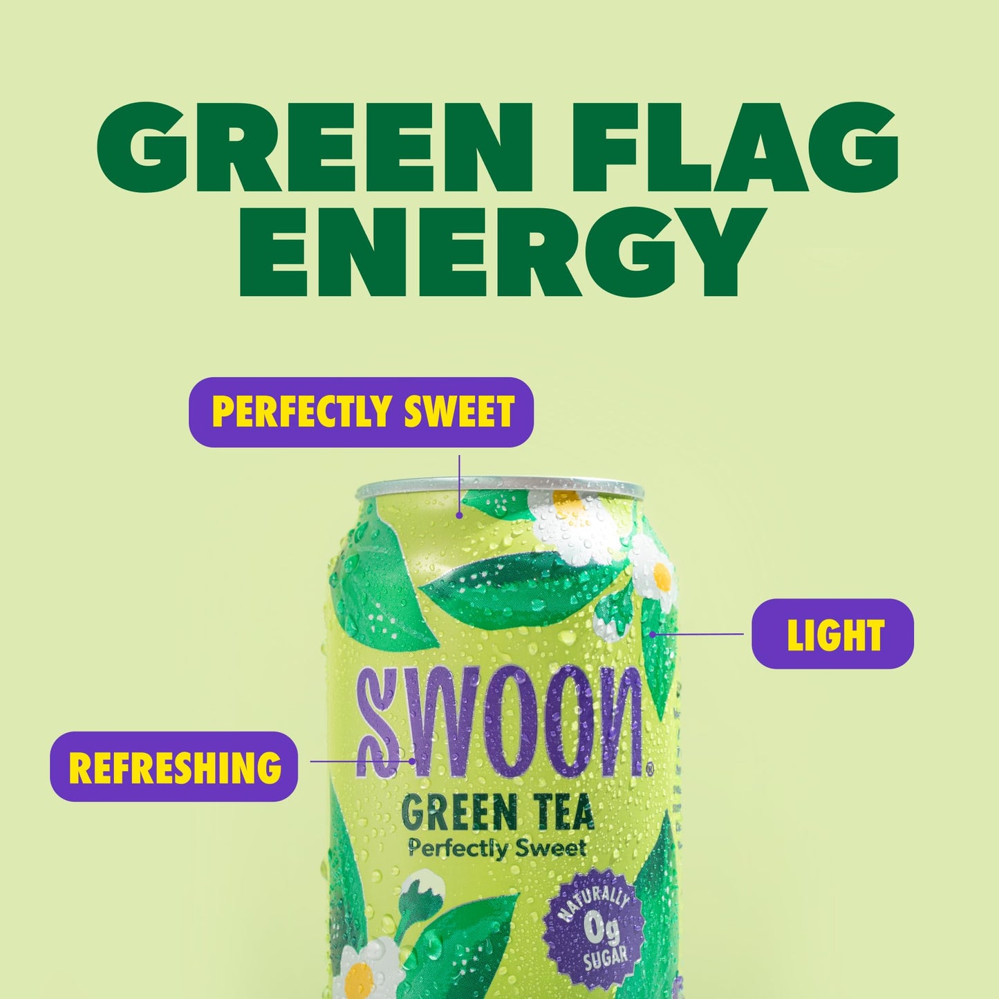 Swoon Perfectly Sweet Green Tea | Zero Sugar, Lightly Caffeinated & Refreshing | Keto, Paleo, Vegan, Non-GMO & Gluten-Free | Naturally Sweetened