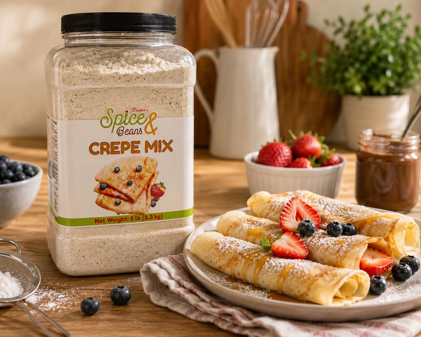 Crepe Mix, Easy Crepe Batter Mix for Sweet & Savory Crepes, Breakfast & Dessert Mix, by Dasher’s Spice & Beans, Bulk 5 lb Container