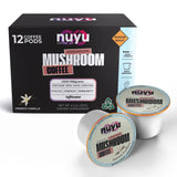 Nuyu Mushroom Coffee Pods, K-Cups, 100% Medium Roast Arabica Coffee with Lion's Mane, Reishi, Chaga, Cordyceps, 2000mg per Pod (12, French Vanilla)