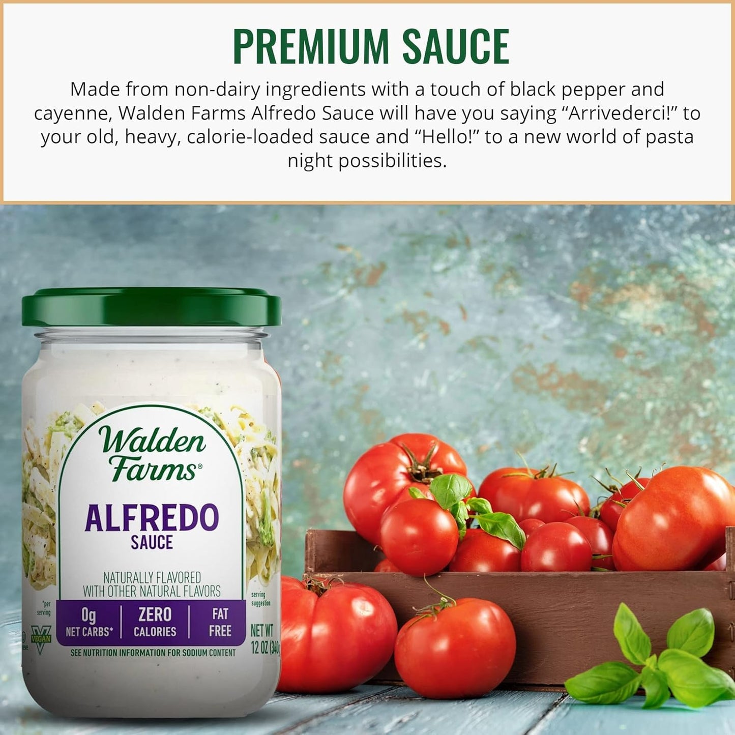 Walden Farms Alfredo Sauce - Zero Calorie, Sugar Free, Keto & No Carb Creamy Italian-Style Pasta Sauce - 6-Pack, 12 oz Bottles