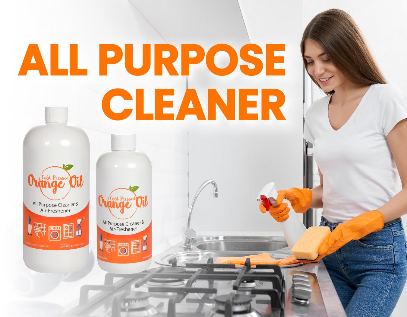 Bluewater Chemgroup Premium Cold Pressed Orange Oil Concentrate- 16 oz (with D-Limonene), Concentrated Cold Pressed Orange Oil Cleaner - All-Purpose