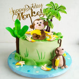 11 PCS Monkey Cake Topper with Coconut Trees Banana Cake Decoration for Jungle Safari Animal Themed Birthday Baby Shower Party Supplies