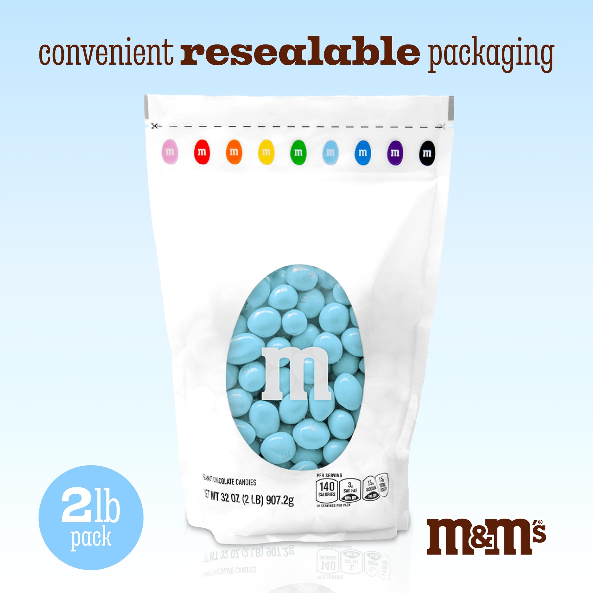 M&M’S WORLD Peanut Light Blue Chocolate Candy-2lbs of Bulk Candy in Resealable Pack for Candy Buffet,Birthday Parties,Theme Meetings,Candy Bar,Sweet