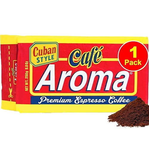 Café Aroma Dark Roast Espresso Ground Coffee, Authentic Cuban Style Coffee, Vacuum Sealed, Ground Espresso Beans, 8.8 oz (1-Pack)