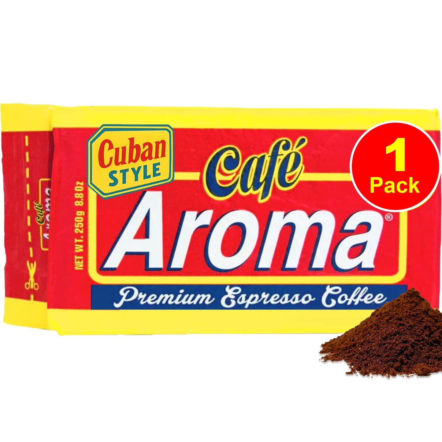 Café Aroma Dark Roast Espresso Ground Coffee, Authentic Cuban Style Coffee, Vacuum Sealed, Ground Espresso Beans, 8.8 oz (1-Pack)