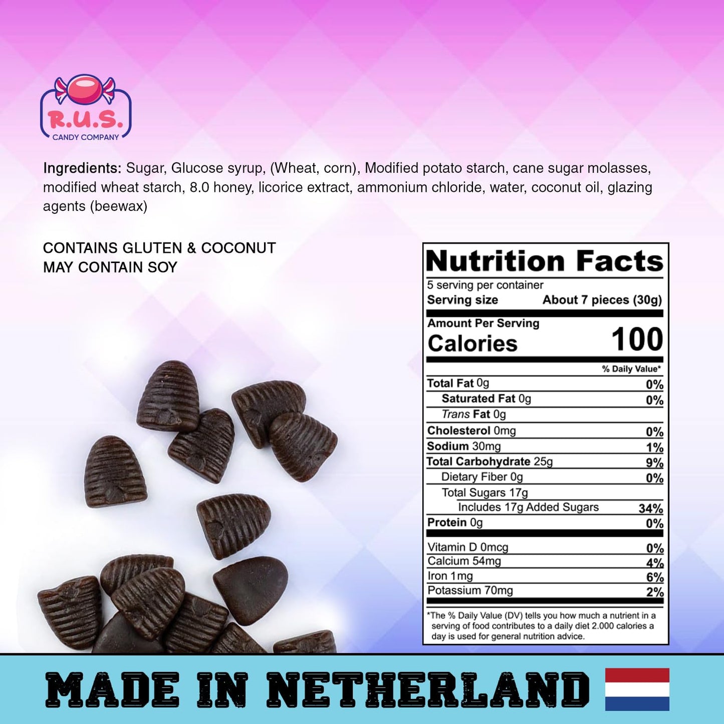 RUS Candy Company Dutch Licorice Beehive 2 Pack - 5.29 oz Each | Authentic Dutch Candy | Imported Semi-Firm Licorice (Beehive)