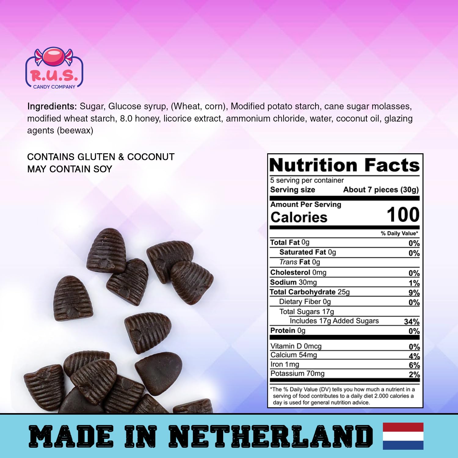 RUS Candy Company Dutch Licorice Beehive 2 Pack - 5.29 oz Each | Authentic Dutch Candy | Imported Semi-Firm Licorice (Beehive)